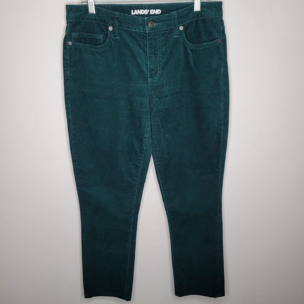 Lands End Corduroy Pants Womens 6 Mid Rise Straight Peacock Green Stretch Cotton